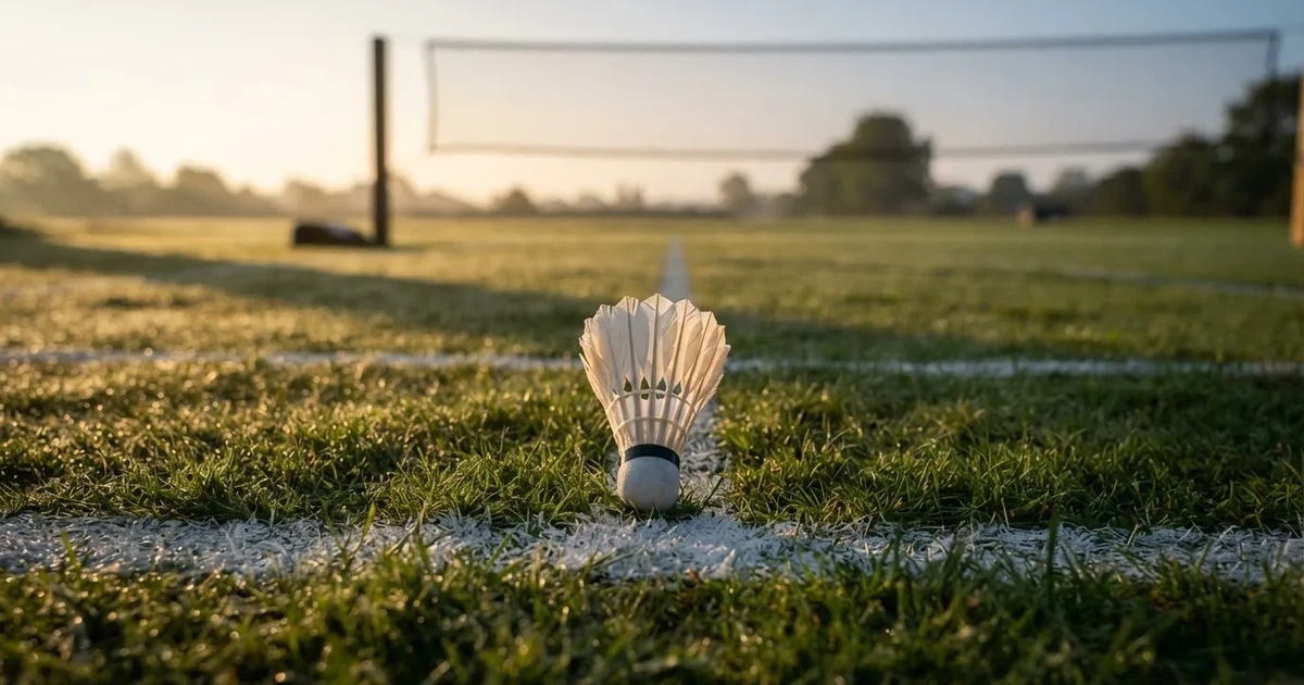 Un balón en el punto central de un campo de césped a la luz de la mañana