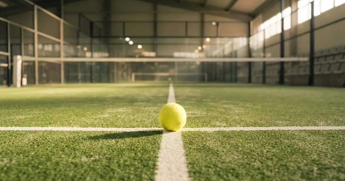 Un balón en el punto central de un campo de césped a la luz de la mañana